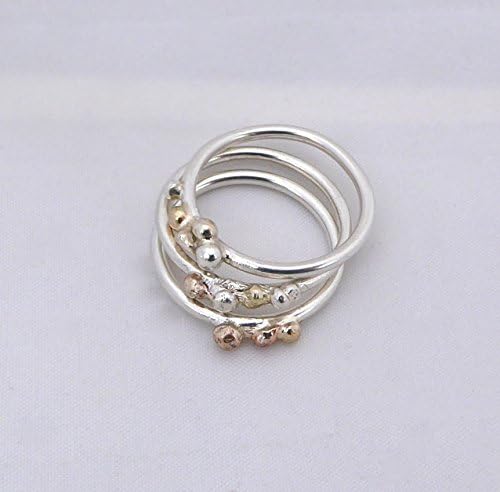 Silver Stacking Rings Gold Rose and Yellow Gold Sterling Silver Bobble Stacking Rings Handmade Rings Set of 3