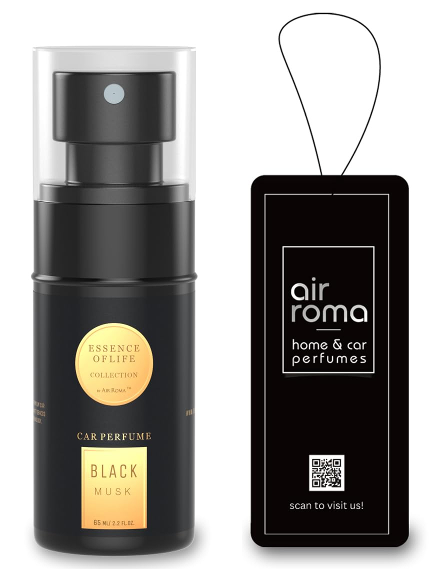 AIR-ROMA Black Musk Premium Car Perfume|Fine Fragrance Car Air Freshener|Anti Odour Technology|Car Accessory Interior Fabric 