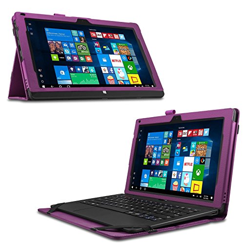TrekStor SurfTab twin 11.6 Hülle Case -Infiland Slim Fit Folio PU-lederne dünne Kunstleder Schutzhülle Cover Tasche für TrekStor SurfTab twin 11.6 Volks-Tablet, 29,5 cm (11.6 Zoll 2in1 Tablet-PC) (mit Auto Schlaf / Wach Funktion,Tablet und Tastatur sind nicht entgehaltet) (Lila) - 2