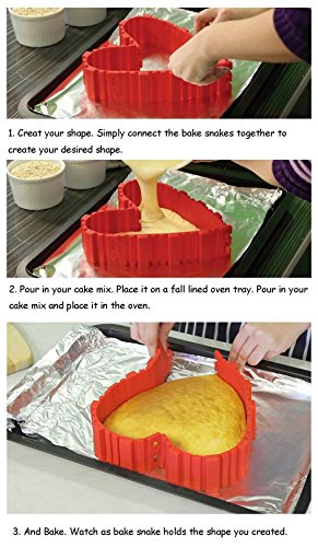 Kyerivs 4Pcs DIY Kuchenform Cake Mould Nonstick Silikon Magic Bake Snake Backen Kuchenform Werkzeug(Herzform, Rund, Blume, quadratisch ) - 4