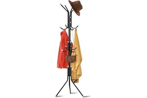 1ABOVE Metal Coat Rack, 12 Hooks Freestanding Clothes Tree, Home Office Bedroom Entryway Display Hall, Ideal for Hats, Scarves, Coat, Jackets, Umbrellas and Bags, H-170cm (BLACK)