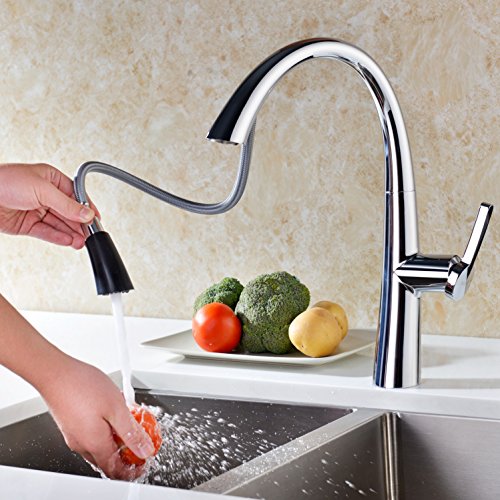 GICASA Messing Einstab unten Sprüher Küchenarmatur , ausziehbare Küchenmixer rotierenden Düsen schwarze Armaturen - 7