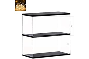 ACRLIE Acrylic Display Case Collectibles Display Shelf Two Layers with Black Base Display Boxes for Collectibles Dustproof Protection Showcase (Black, 2 Layers)