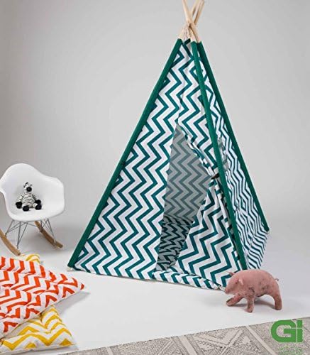 Treamer Indian Tee Pee Tent, Incl. Base Sheet and Anti-Slip Set - Green/White, Brand Product from “GI design”, new!