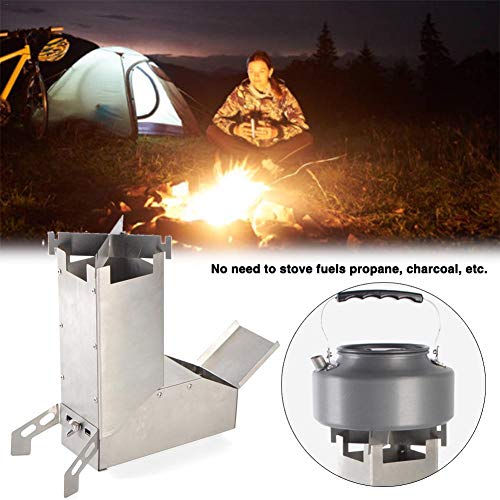 Greatideal 1 PCS Camping Rocket Stove avec Poignée Camping Survival Gear Auto Poêle À Bois pour La Randonnée en Plein Air De Pique-Nique en Acier Inoxydable Facile à Utiliser