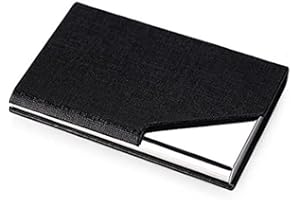 VZUHSW Porte-Cartes de Visite Professionnel en Cuir synthétique et Acier Inoxydable Garde Les Cartes en Parfait État - Fin et Magnétique en Métal Noir.