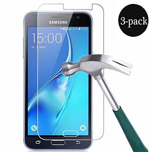  3-Unidades  Protector de Pantalla Samsung Galaxy J3 2016  Juhe Samsung J3 2016 Cristal Templado Vidrio Templado Alta Definicion sin Burbujas 9H Dureza Anti-golpe Ajuste Perfecto Cristal Templado J3 2016
