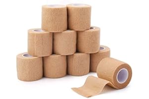 LotFancy Rouleaux Bandage Auto Adhésif Bande de Contention 5cm × 4,6m Elastique Autocollant Cohésif, Premiers Secours de Sport Genou Muscle Poignet Cheville Entorses et Gonflements