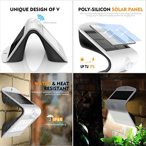 HonestEast Solarleuchte LED, 6000K Solarlampe Sicherheits mit bewegungsmelder solarleuchten garten led Außenwandleuchten solarlicht für Haus Zaun Garten Garage Schuppen Treppe Garten Deko (Silber) - 3