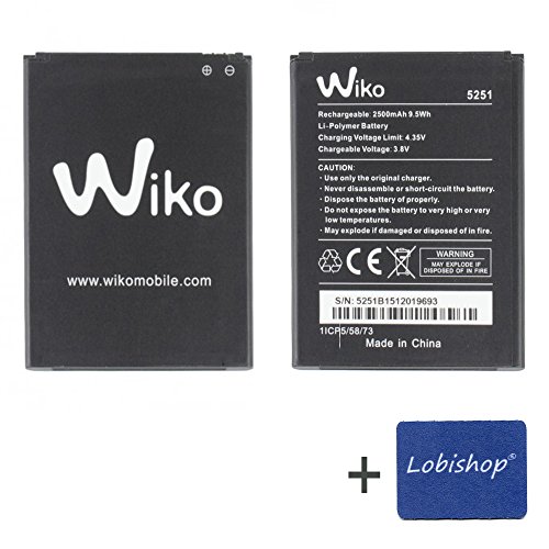 Lobishop Original Batterie Wiko 5251 2500 mAh 9,5Wh 3,8V LI-Polymer pour Wiko Rainbow Jam 4G ou Wiko Pulp 3G / 4G + Screen Cleaner