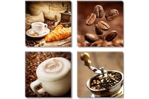 ‎VISARIO Visario Bild auf Leinwand 6603 Kaffee Coffee 4x30 x 30 cm 4 Teile Bilder fertig gerahmt auf echtem Holzrahmen. Ausführung Kunstdruck als Wandbild.