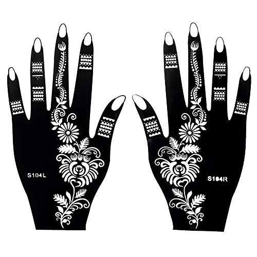 Henna Tattoo Schablonen 8 Stück Set zur einmaligen Verwendung für Hände auch für Glitter Tattoo und Air Brush Tattoo geeignet Set Henna 2 - 4