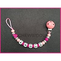 Attache tétine / attache sucette personnalisée Fille bois et silicone (fraise)