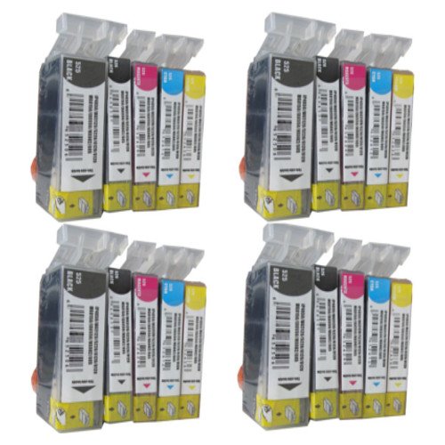 20 Druckerpatronen MIT CHIP für Canon Pixma MG 5100 5150 5200 5250 5300 5350 6150 6250 8150 8250 / canon MX 715 885 895 IP4850 ip4950 kompatibel mit Chip 4 x PGI-525BK schwarz 4 x Canon CLI-526BK photoschwarz 4 x CLI-526C blau 4 x CLI-526M rot 4 x CLI-526Y gelb - 7