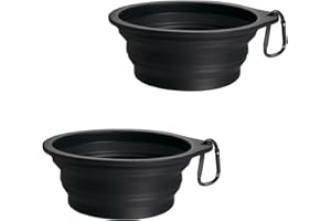 PetBonus 2-Pack Silicone Collapsible Dog Bowls, BPA Free Dishwasher Safe, Portable Foldable Expandable Travel Bowl, Food Water Feeding Cup Dish for Dogs Cats with 2 Carabiners (Black, Black)