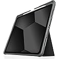 STM Dux Plus Rugged Case for iPad Air 13" M2 2024| Miltary Drop Protection Folio Stand w/Apple Pencil Storage, Anti-Slip, Kids Friendly, Clear Transparent Back, Auto Sleep/Wake - Black