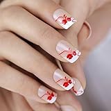 Bling Art False Nails French Manicure White Black Flower 24 Fake Full Cover Medium UK