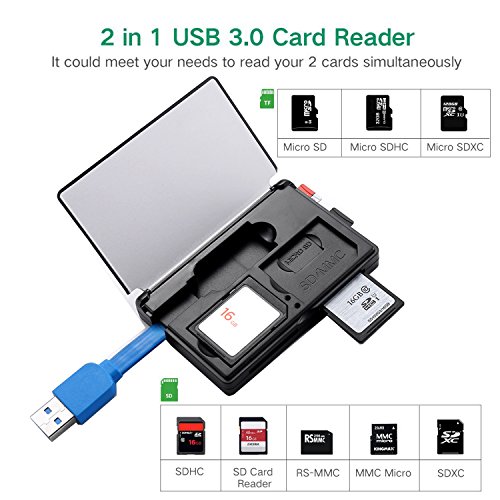 USB 3.0 Super-Speed Kartenleser 8-in-1 für SDXC,SD,MMC,RS-MMC,SDHC,Micro SD,Micro SDXC,Micro SDHC Karten [Unterstützt UHS-I Karten] zwei TF/SD- schwarz-001 - 2