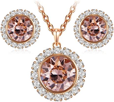 Pendant Necklace Rose Gold Plated Austria Colorfull Crystal Earring Sets( Length 45cm/18inch) Chain Necklace Jewelry Sets for Women