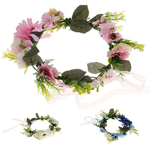 Phenovo Haarkranz Blumenkrone Blumenkranz Blumen Kranz Haarband Girlande Schmuck – Blau Sonnenblumen - 6