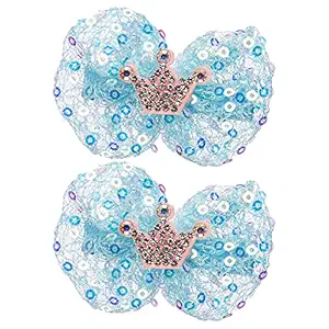 Amazon Brand - Solimo Kid's Hair Pins with Shiny Crown, Blue, Pack of 2