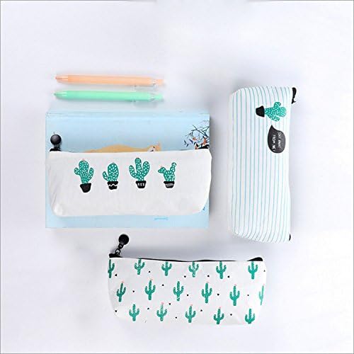 Tesan Pencil case, stationery pouch with cactus pattern, pencil case bag for girls, set of 3