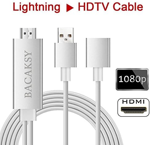 2017 HD Mirroring Cable 1080p Lightning to HDMI Adapter Cable BACAKSY Lightning Digital AV Adapter for iPhone Samsung iPad to Mirror on HDTV Projector Plug and Play