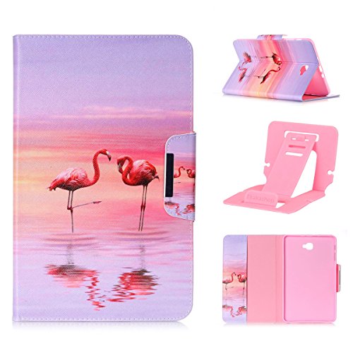 Samsung Galaxy Tab A 10.1 T580 Ledertasche Smart Cover,Samsung Galaxy Tab A T580 Hülle,Ekakashop Ultradünn Fashion Bunt Zwei Flamingos Muster Painting Flip Cover im Bookstyle Kunstleder Schutzhülle Magnetverschluss PU Leder Schale Ständer Hülle Case TPU Innere Tasche Etui mit Magnetverschluss Wallet Kreditkarte Card Holder Slot für Samsung Galaxy Tab A SM-T580 SM-T585 10.1 Zoll + 1x Kostenlos Ständer (Farbe zufällig)