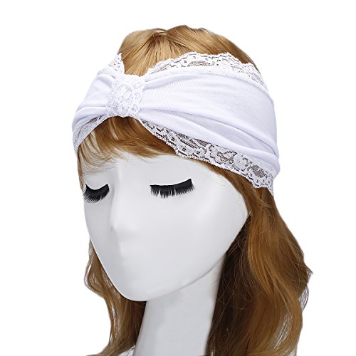 TININNA Teens Frauen Mädchen Sport Spitze Elastische Haarband Stirnbänder Stirnband Turban Kopftuch Bandanas Headwear Verknotetes Kopfband Yoga Joggen Freizeit (Weiß) - 2