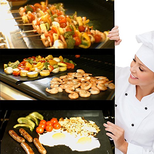 Extsud BBQ Grillmatten, 3er Set BBQ Antihaft Grill-und Backmatte wiederverwendbar PFOA-frei – Toll über Kohle, Gas und Weber Style Grills – Perfekt für Fleisch, Fisch und Gemüse 40×33 cm - 2
