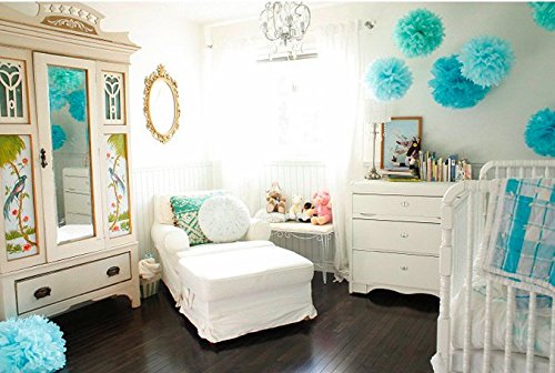 Furuix Babyparty Junge Türkisbaby-blaues weißes Geschlecht decken Partei-Dekoration-Gewebe-Papier-Troddel-Girlande-Gewebe-Papier Pom Pom Kreis-Girlande für rustikale Hochzeits-Baby-Dusche, Geburtstagsfeier, Baumschulen-Dekoration / Brautduschen-Dekoration auf - 5