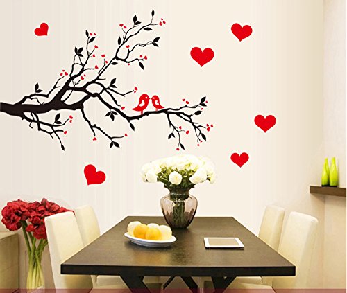 ufengke® Romantische Liebe Vögel Baumzweig Wandsticker, Wohnzimmer Schlafzimmer Entfernbare Wandtattoos Wandbilder