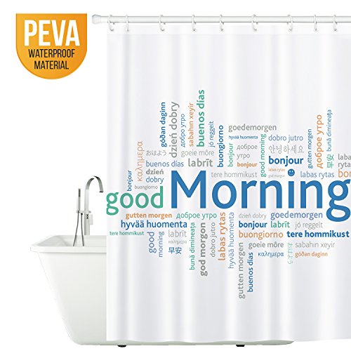 Tatkraft Good Morning Duschvorhang 180X180cm Peva Wasserdicht Schimmelfrei mit 12 Duschringen