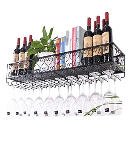 An der Wand befestigtes Metallwein-Gestell, europäisches Eisen-Weinglas-hängendes Regal u. Halter-Regal für Küche/Bar / Restaurant (Farbe : Schwarz, größe : 30 * 25cm)