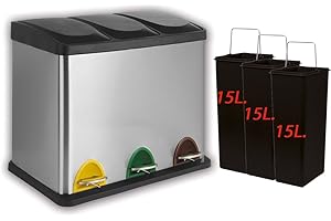 artex 21.40.13 Pattumiera per Raccolta Differenziata Logica 45l Tre Scomparti A Pedale Misure Cm 61x36x49h