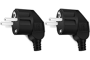 PABANCE Spina Schuko angolare 2 pezzi, spina con contatto di protezione con manicotto antipiega, spina 250 V (16 A), spina angolare esterna impermeabile, per cavo da 8 a 10 mm, colore nero