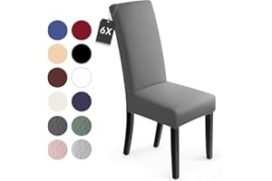BALLADHOME Stuhlhussen 6 Stück, Stretch-Stuhlbezug elastische moderne Husse Elasthan Stretchhusse Stuhlbezug Stuhlüberzug . bi-elastic Spannbezug, sehr pflegeleicht und langlebig Universal (6 Stück,Taupe)-J