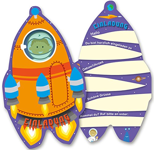 6 Einladungskarten * RAKETE * für Kindergeburtstag und Party // Kinder Geburtstag Party Kinderparty Einladung Karte Einladungs-Set Motto Mottoparty Motto Weltall Alien Weltraum Galaxie Astronaut NASA