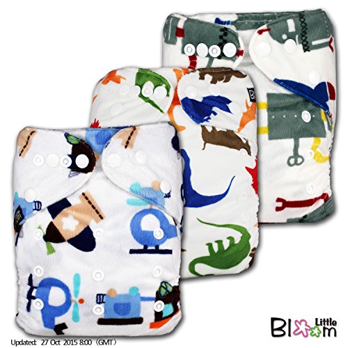 LittleBloom, Reusable Pocket Cloth Nappy, Fastener: Popper, Set of 3, Patterns 316, Without Insert, (see "Special Offers and Product Promotions" for Special Offers Detail)