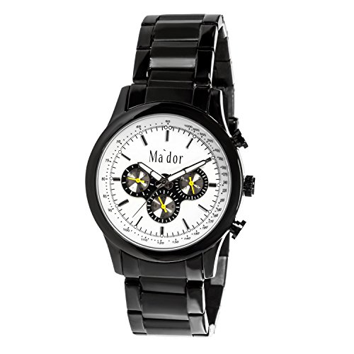Mador - MAM-551 - Armbanduhr fr Herren - Quartz - Sport - Klassisch und Elegant - Datumsanzeige - Metallarmband Schwarz - Zifferblatt Wei Mador - MAM-551 - Armbanduhr fr Herren - Quartz - Sport - Klassisch und Elegant - Datumsanzeige - Metallarmband Schwarz - Zifferblatt Wei