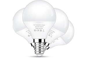 Flaspar E14 LED Light Bulb 60W Equivalent, 7W Small Edison Screw Golf Ball Bulb Warm White 3000K, 600LM SES E14 LED Bulbs, Non-dimmable, Energy Saving Bulbs, 4 Pack