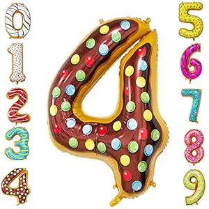 Tellpet Number 4 Balloon, 4th Birthday Party Foil Mylar Number Balloons for Kid Girl Boy, Donut, 40 Inch