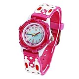 Kinderuhr Mädchen Armbanduhr 3D Analog Quarz Uhr Gummi-Armband - Rosa - Hase