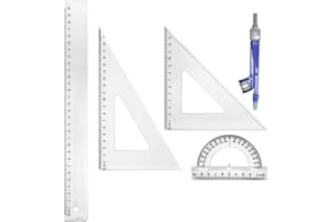 Waytex 931241 Zestaw 5-częściowy Linijka/2 kątownik/Kompas