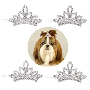 Sufermoe 4 Pcs Dog Crown Hair Clips Girls Pet Dog Hair Clips Clear Crystal Hair Barrettes Hair Pins Pet Grooming Accessories for Medium and Large Dogs