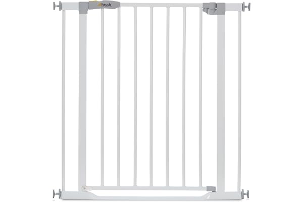 hauck Barrière de Sécurité pour Enfants Clear Step / Sans Percage / de 75 à 80 cm / Ultra Plat / Extensible avec Extensions (pas inclus) / Métal / blanc