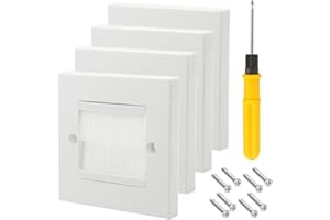 Acmerota Placa de pared con cepillo Placa frontal de cepillo de una sola banda para enchufes de paso de cables, placa de pared blanca estándar del Reino Unido con cepillo blanco 4 piezas