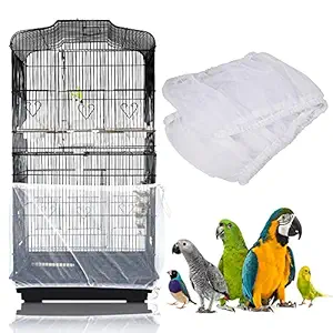 SYOOY Bird Cage Cover Seed Catcher Nylon Mesh Guard Parrot Cage Skirt Cover - White