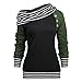 Produktbild Beginfu Mode Frauen Pullover Skew Neck Langarm Gestreiften Patchwork Button Sweatshirt Top Nähten Schal Kragen Knopf Top Casual Kurzarm Skew Neck Trägerlosen Tops Freizeit Bluse Tees Oberteile