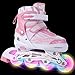 Produktbild AMdirect Neue stilvolle atmungsaktive Mesh-Inline-Skates volle Beleuchtung Räder einstellbare Größen Dreifachschutz Roller Skates für Erwachsene / Kinder Jungen Mädchen (Rosa, 39-42)